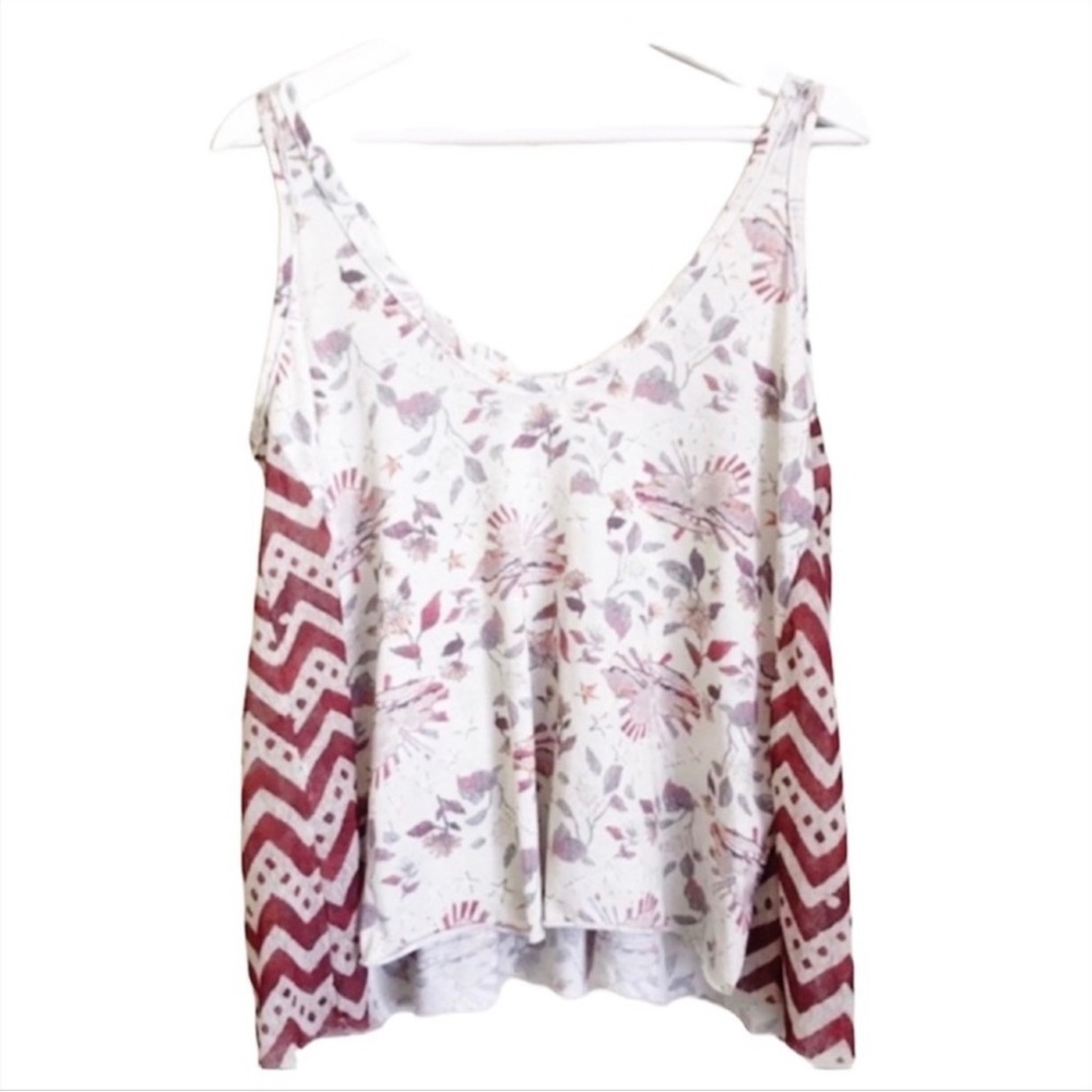 Zara Trf | Printed Cream & Burnt Red Orange Boho Festival Flowy Tank Top Size M